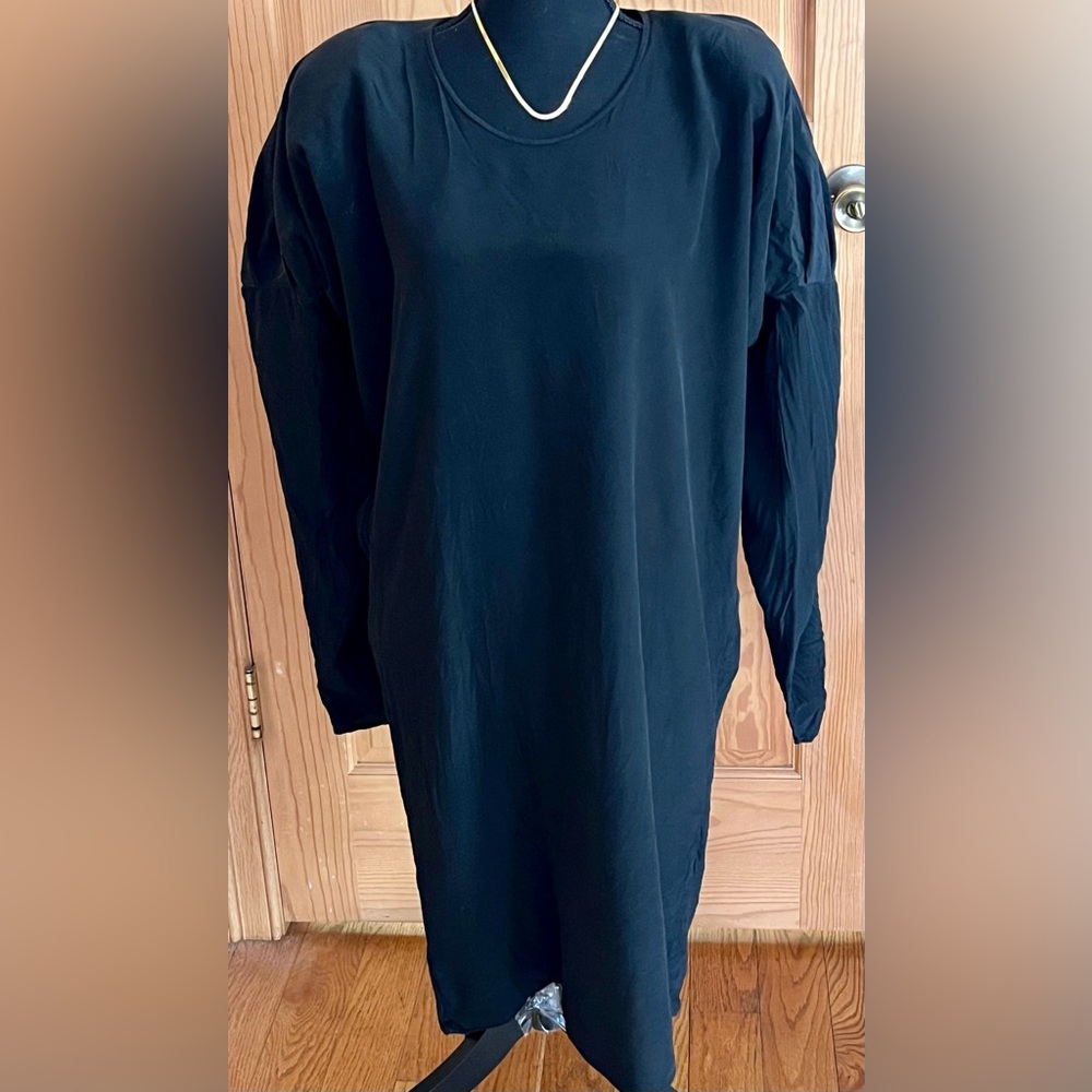 Alik Singer NY Black 100% Silk Batwing Dress 80s Runway Avant-Garde Minimalist